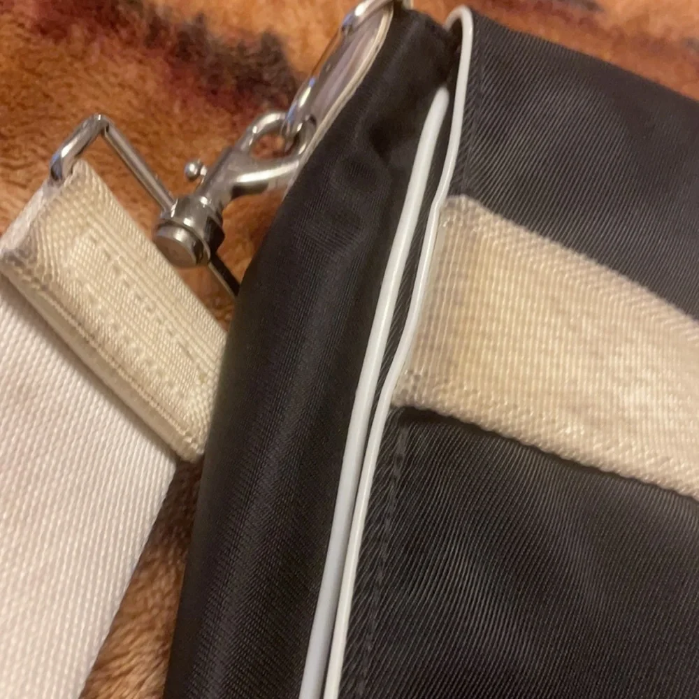 Lacoste Black Messenger Bag with White Trim and Green Logo
